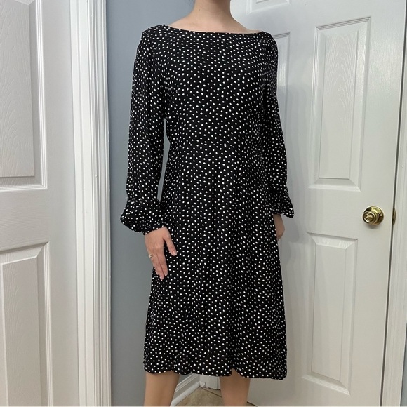 Anthropologie Dress Midi Polka Dot Black White Retro Dainty Size 10 Medium - Picture 1 of 7